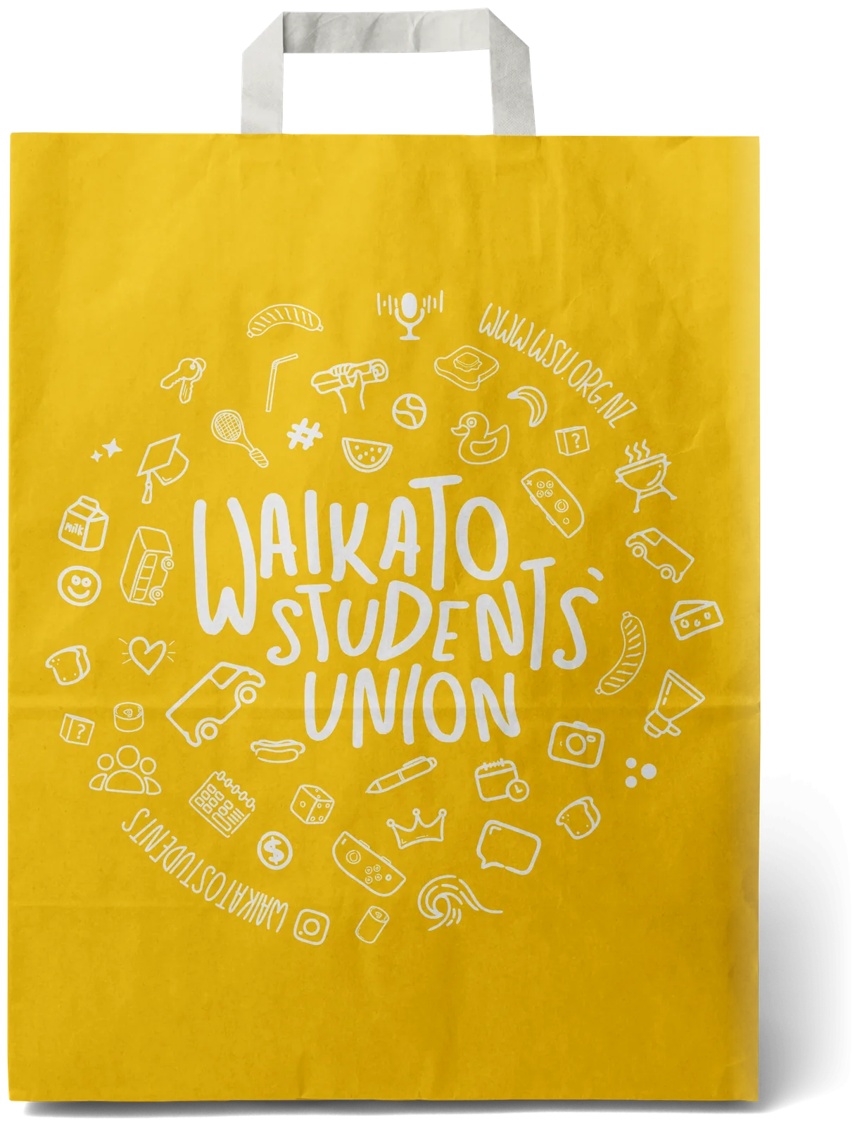 Gold paper bag with the union print in white