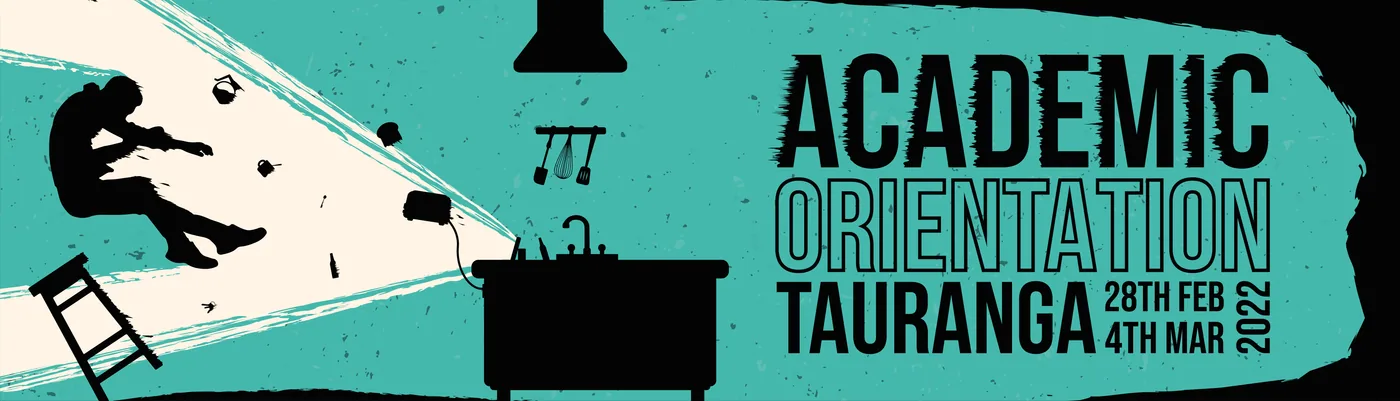 Website banner: Academic Orientation Tauranga, 28th Feb to 4th Mar 2022, on medium aquamarine