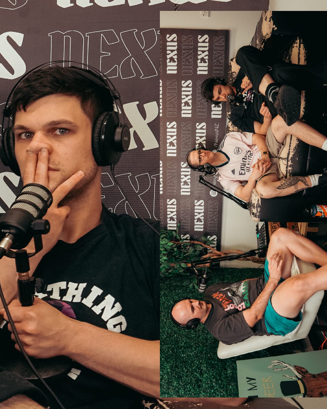 The nose-thinking pose at the microphone