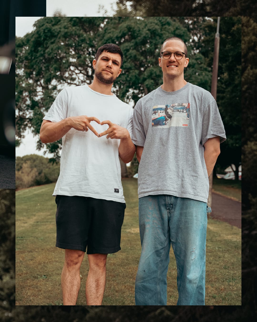 Heart hands to the camera after the shoot