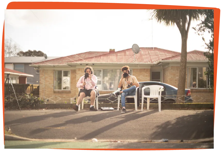 The couch dragged out to the front yard for an outdoor episode